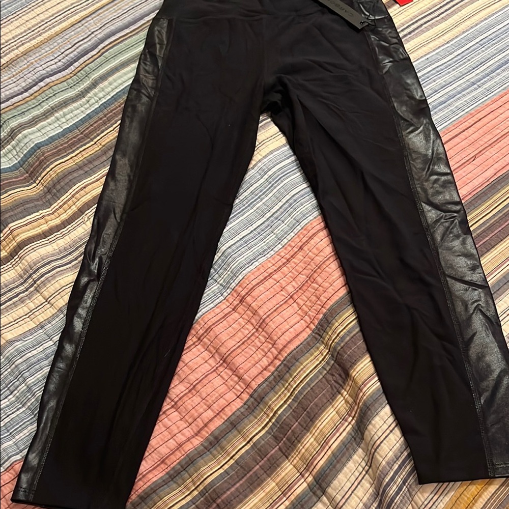 Carbon Black Leggings with Leather Accents